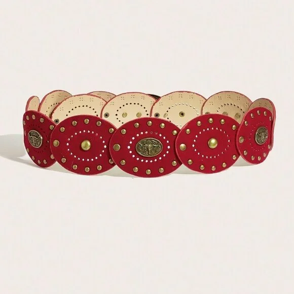 Red Boho Western Women's Western metal detail Belt
